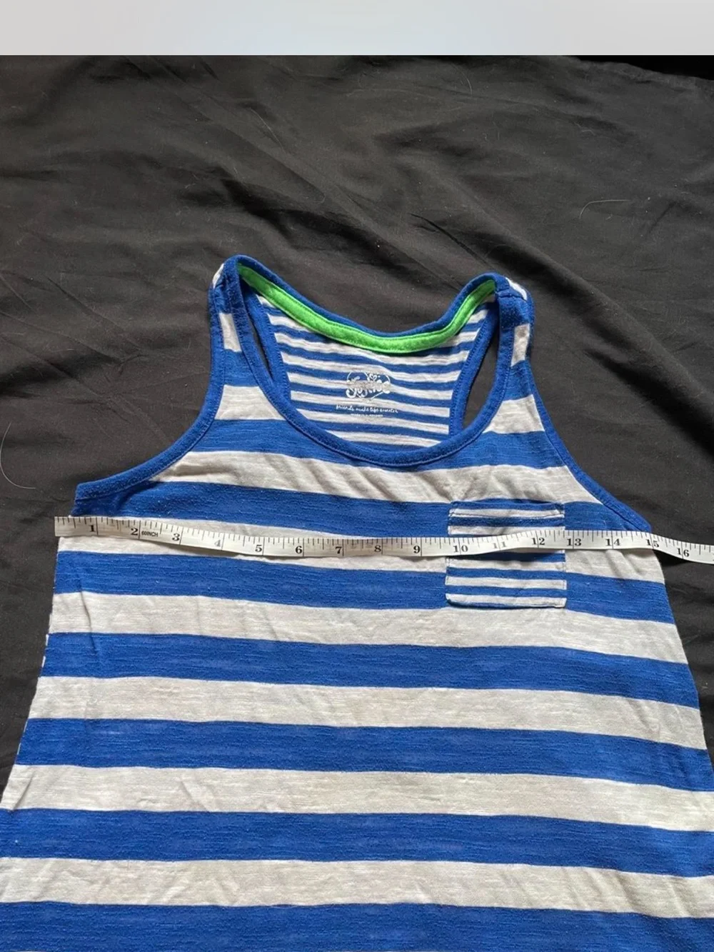 Justice Blue & White Striped Tank with Green Neck Trim